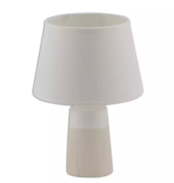 Home Loft Concept Table Lamp, Beige Wood Effect Base White Fabric Shade 31cm H