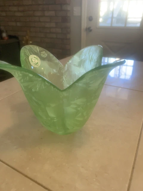 Green Tulip Shaped Vase Recycled Glass/Made in Spain