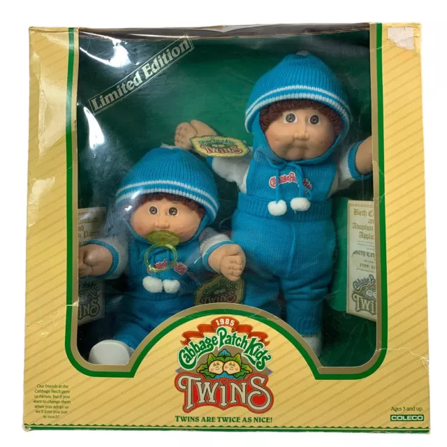 Vintage 1985 Coleco Twin Cabbage Patch Kids, Twins 2 Boys New Open Box