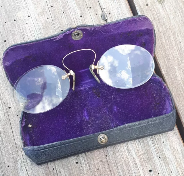 Ancienne Paire De Lorgnon Ancien En Plaqué Or & Etui Old Glasses