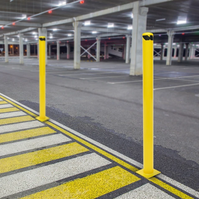 60" H 4.5" D Safety Bollard Post Yellow Powder Coat Pipe Steel Barrier W/4 Bolt