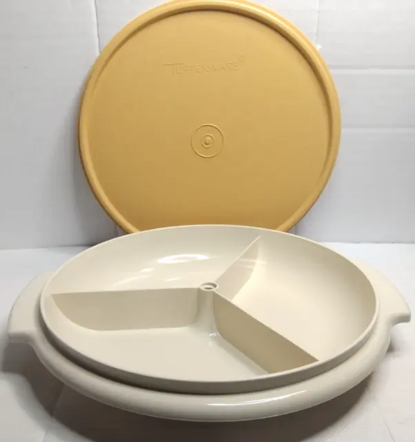 Beige Tupperware 'Suzette' 3-Part Divided Snack Tray/Container 608-7 + Lid 229