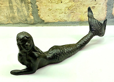 Cast Iron Laying Mermaid Figure Nautical Decor Tropical Statue Tiki Paperweight