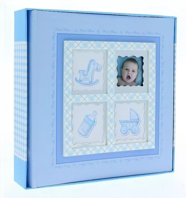 Blue Slip In Photo Album in Box 200 6" x 4" Photos Memo Baby Boy Keepsake Gift