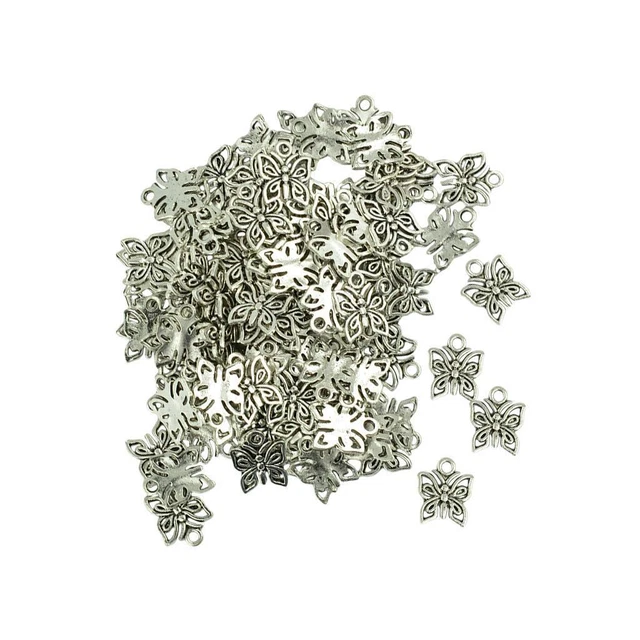 100 Pièces En Filigrane Creux Papillon Pendentif Breloque Bijoux Bricolage