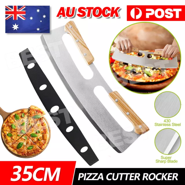 35cm Kitchen Stainless Steel Pizza Cutter Rocker Blade Slicer + Protective Cover