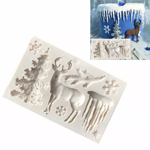 3D Silicone Christmas Tree Deer Fondant Chocolate Mold Cake Decorating Mould UK