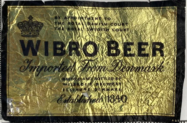 Rare Vintage Gold Foil Wibro Beer Bottle Label Denmark Import Elsinore