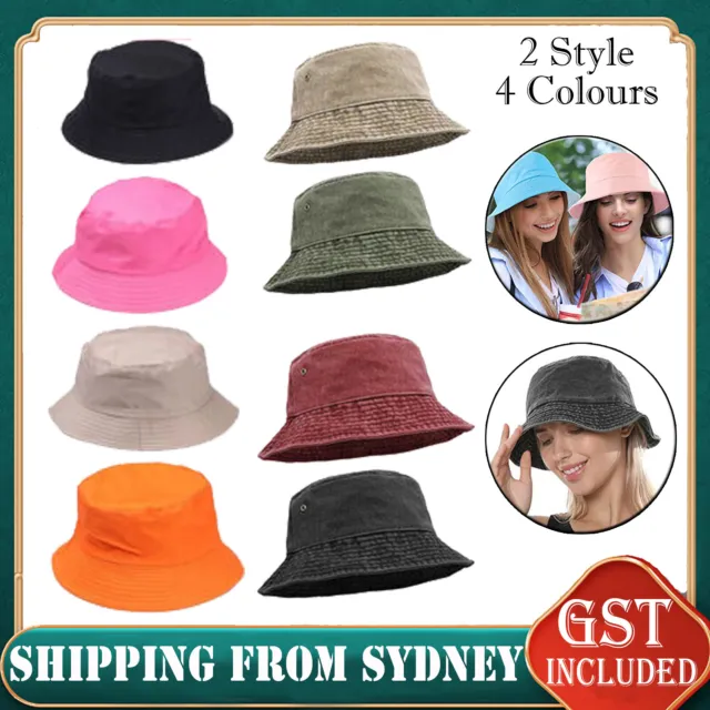 Unisex Adults WASHED COTTON Outdoor Camping Sports Bucket Hats Fisherman Hat AUS