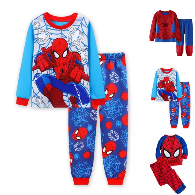 Kids Boys Spiderman Pyjamas Outfits Nightwear Long Sleeve T Shirt Pants Set PJs