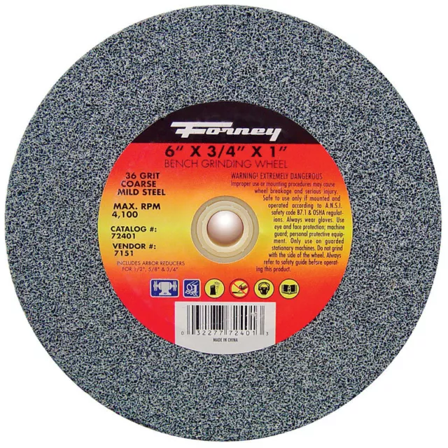 Forney 72401 Aluminum Oxide 36-Grit 4100 rpm Bench Grinding Wheel 6 Dia. in.