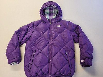 THE NORTH FACE JACKET Girls Reversible Down - Size Large Age 14/16 Years Purple