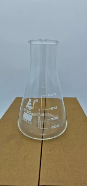 6 x 500ml Wide Neck Borosilicate Glass Conical Flask  Boro 3.3