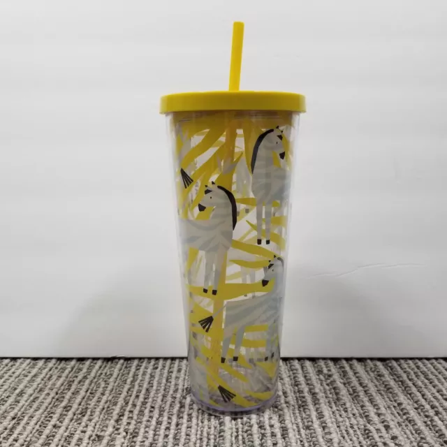 STARBUCKS Yellow Zebra Stripe Cold Cup Tumbler 24oz Venti w/ Straw