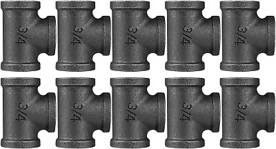 10 Pack 3/4" Pipe Tee,  Black Cast Iron Tee Pipe Decor Pipe Fittings with Thread