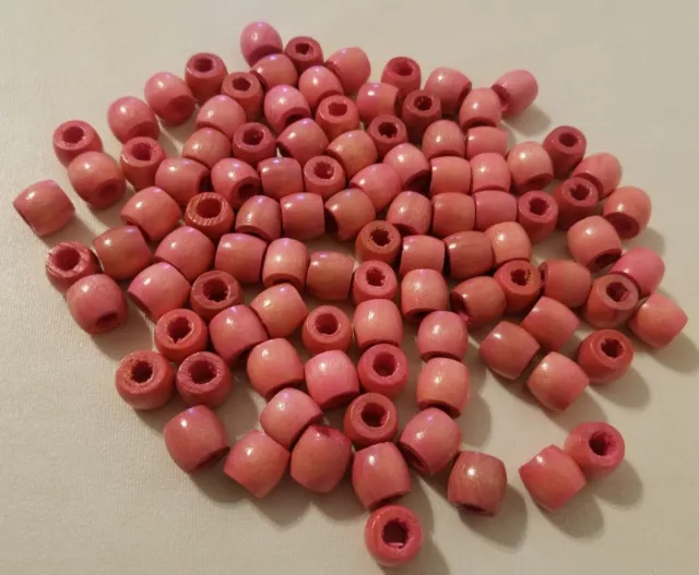 Lot of 100 Small Pink Vintage Macrame 1/2" Barrel Wood Craft Jewelry Beads 12mm