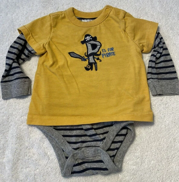 Boys 6-12 Month Baby Gap Yellow Long Sleeve Shirt Bodysuit Striped Pirate Snap