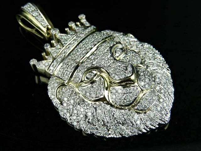 Pendentif visage de lion pour homme en argent plaqué or jaune 14 carats 2...