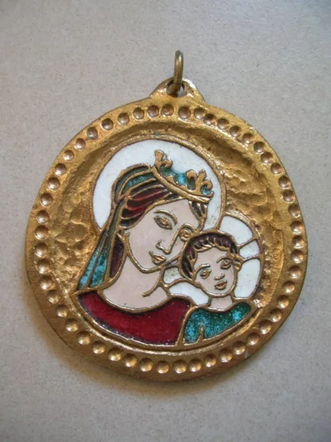 Médaille catholique La Vierge et L'Enfant signée Piechaud en bronze de 5,8 cm