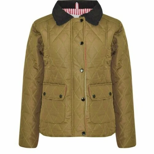 Bambini Giacche Ragazze Cachi Trapuntato Imbottito Colletto Bottoni Zip Spesso