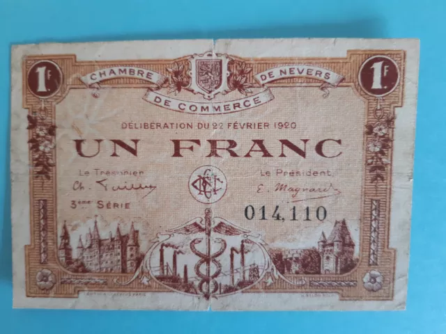 Billet de nécessité - Chambre de commerce de Nevers - Un Franc - 3e Série 1920