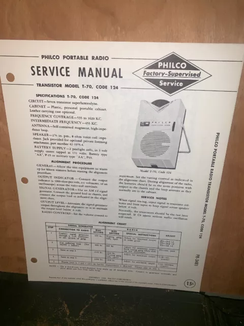 Philco Transistor Radio Model T-70 Service Manual Schematics