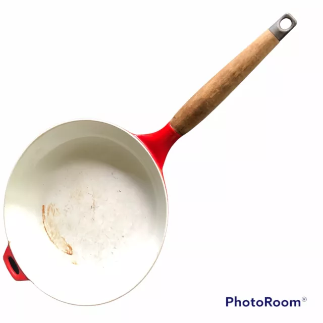 Copco Red Enamel Cast Iron 10" Skillet Fry Pan Wood Handle Lax Denmark