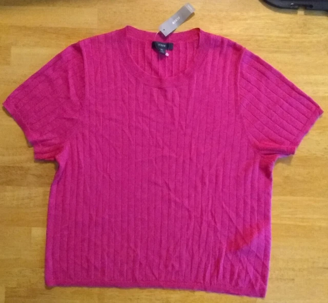 NWT J Crew Women's XL silk cashmere cropped knit top light sweater Bright Pink
