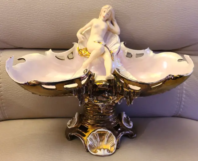 Antique Royal Bowl Rudolstadt Germany Large  Seashell  With Nude Figure.
