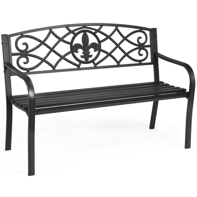 Patio Garden Bench Park Yard Outdoor Furniture Steel Slats Porch Chair Seat