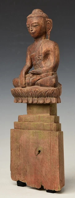 18th Century, Shan, Antique Burmese Wooden Seated Buddha 6