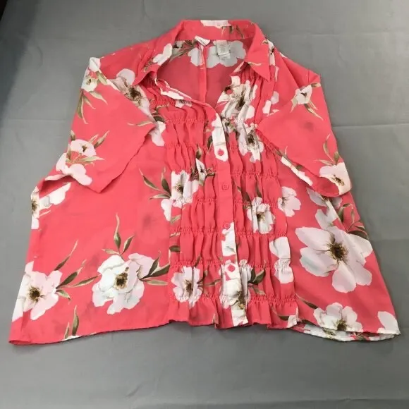 Emma James Womens Shirt Pink Beige 22W Floral Blouse See-through Lightweight