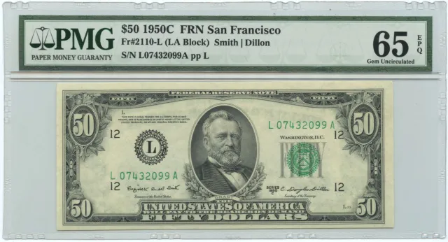 1950C $50 FRN Federal Reserve Note San Francisco PMG Gem UNC 65 EPQ