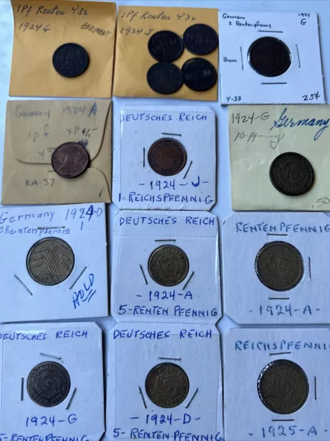 Lot Of 15 German Coins 1924 & 1925