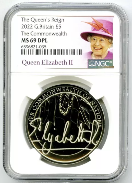 2022 Great Britain 5Pd Ngc Ms 69 Dpl Queen's Reign The Commonwealth - Fr