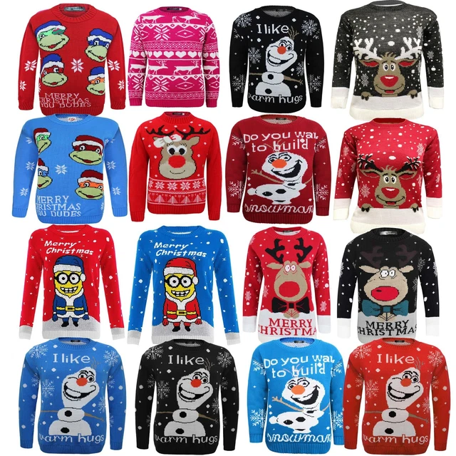 Maglione Top Maglione Natale Bambine Ragazzi Lavorato a Maglia Collo Crew Olaf Natale Novità 2