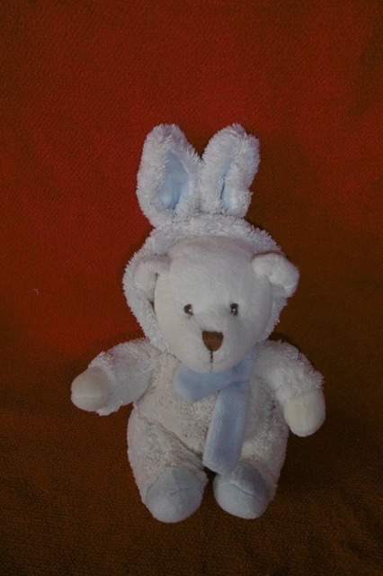 Doudou Bukowski Peluche Ours Beige Déguisé En Lapin Beige et Bleu  29 cm