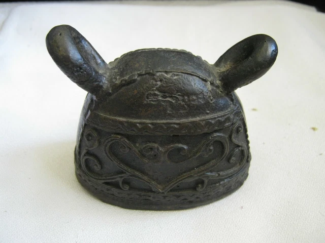 SIGNED Mid-Late 1800s MANDALAY hka-lauk Bronze BUFFALO BELL 3" x 2.5" x 1.75"