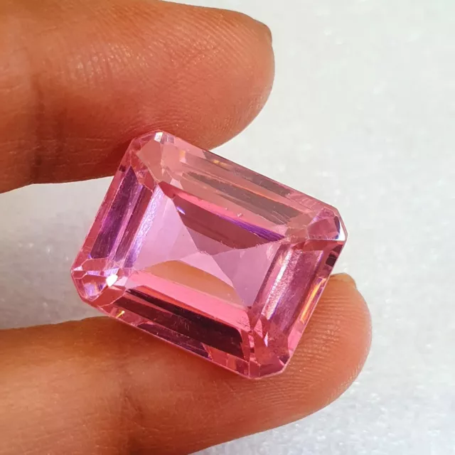 Natural Pink Zircon Certified 46 Ct Emerald Shape Faceted Loose Gemstone d117