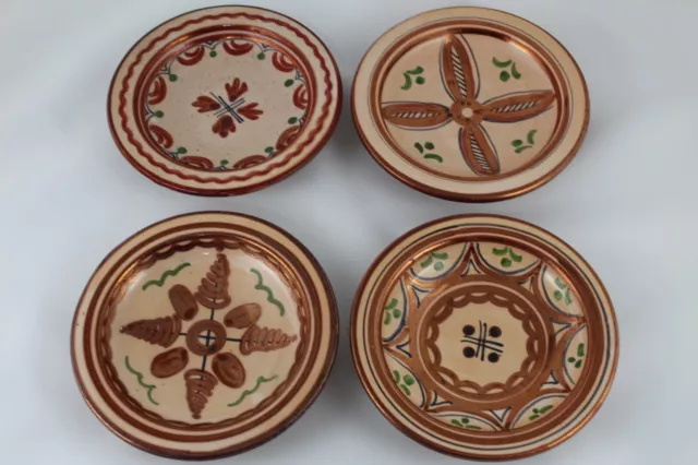 Set 4 Platos de CERAMICA DE REFLEJOS Pintada y decorada a Mano  VINTAGE  Años 70