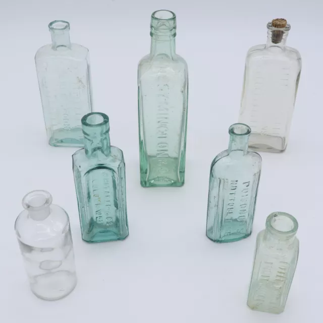 Job Lot of Vintage Poison / Medicine Glass Bottles Bundle