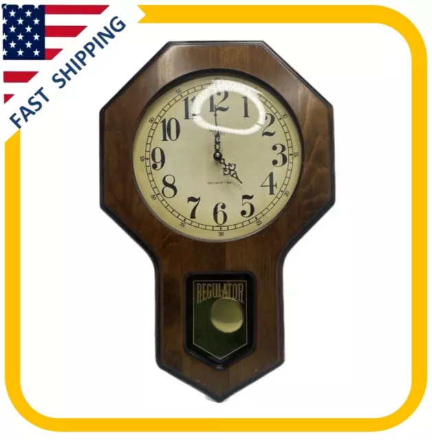 Vintage Verichron 23.5”x15.5”x3” Schoolhouse Regulator Clock Westminster Chime