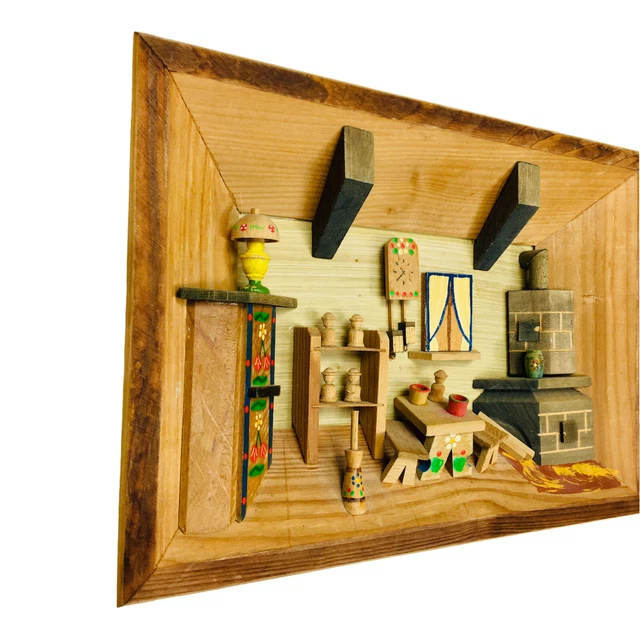 GERMAN DIORAMA SHADOW Box 3D Art Picture Box Vintage 70s Wooden