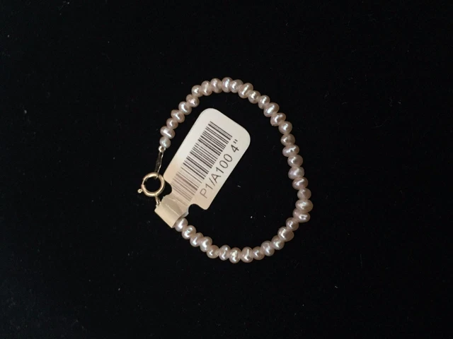 3mm Freshwater Cultured Pink Pearl Sterling Silver Beaded Infant Baby Bracelet