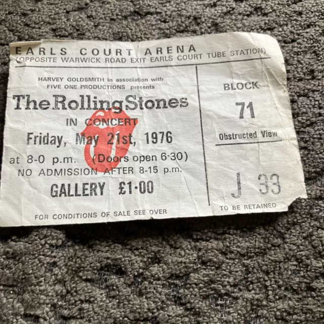 ROLLING STONES Earls Court Vintage Original May 21, 1976 UK Concert Ticket Stub