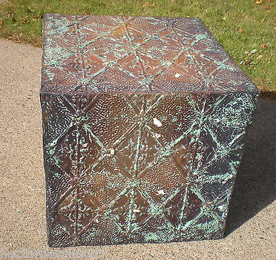 WoW! Primitive Hand Tooled Antique Victorian Ceiling Tin Tile Table Cottage Chic 2