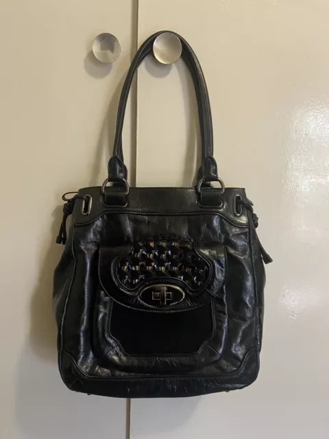 MIMCO Black Large Leather Turn Lock Tote Bag