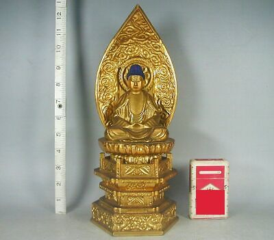 Buddhist #359 Japanese Antique Wood Gold SHAKA SYAKA Gautama Buddha Statue Japan