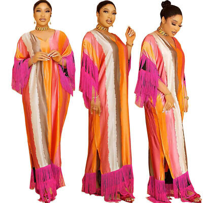 African Women Satin Abaya Maxi Dress Dashiki Muslim Kaftan Dubai Robe Moroccan