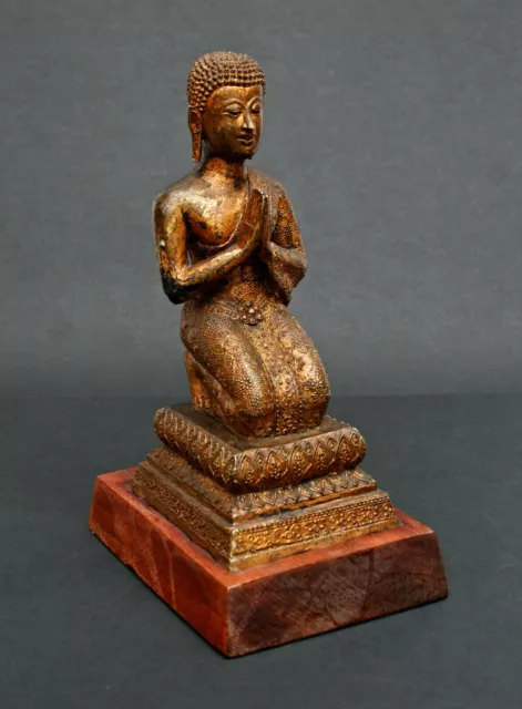 An Antique Thai Rattanakosin Gilt Bronze Disciple Devotee Buddha Buddhist Monk